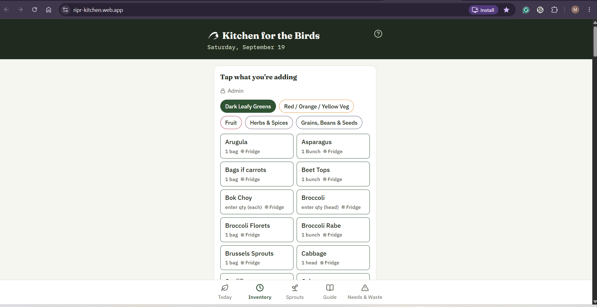 Kitchen for the Birds website screenshot
